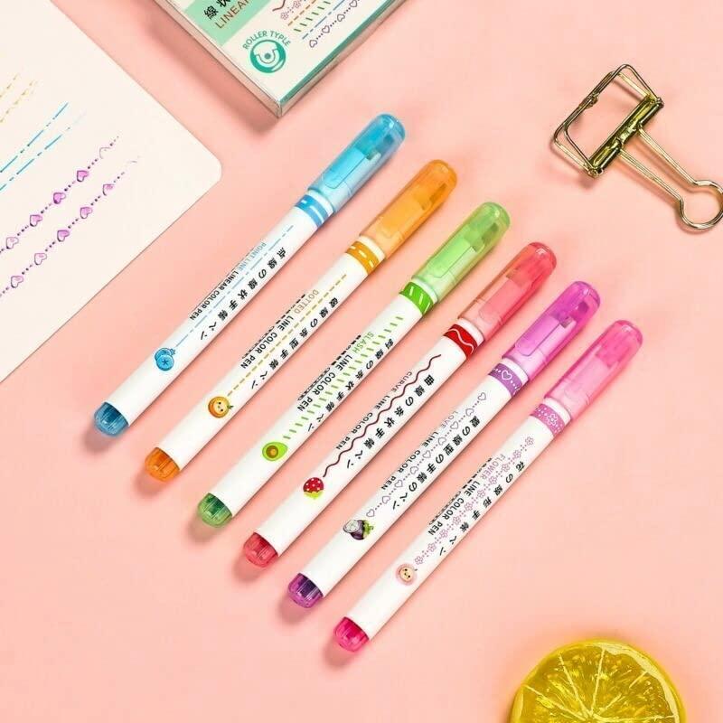 "Curve Line Highlighter Pens Set – 6 Colorful Roller Markers for Journaling & Art"