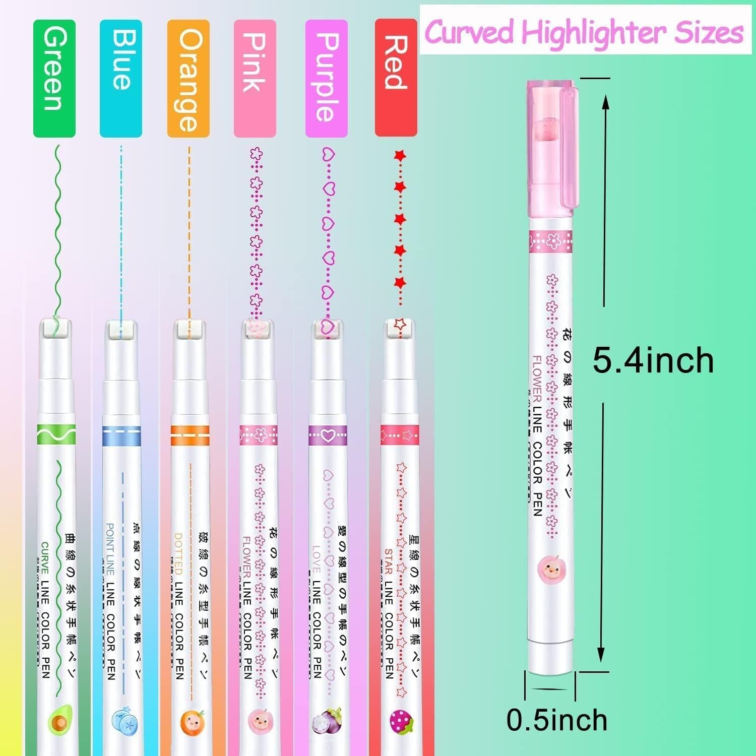"Curve Line Highlighter Pens Set – 6 Colorful Roller Markers for Journaling & Art"