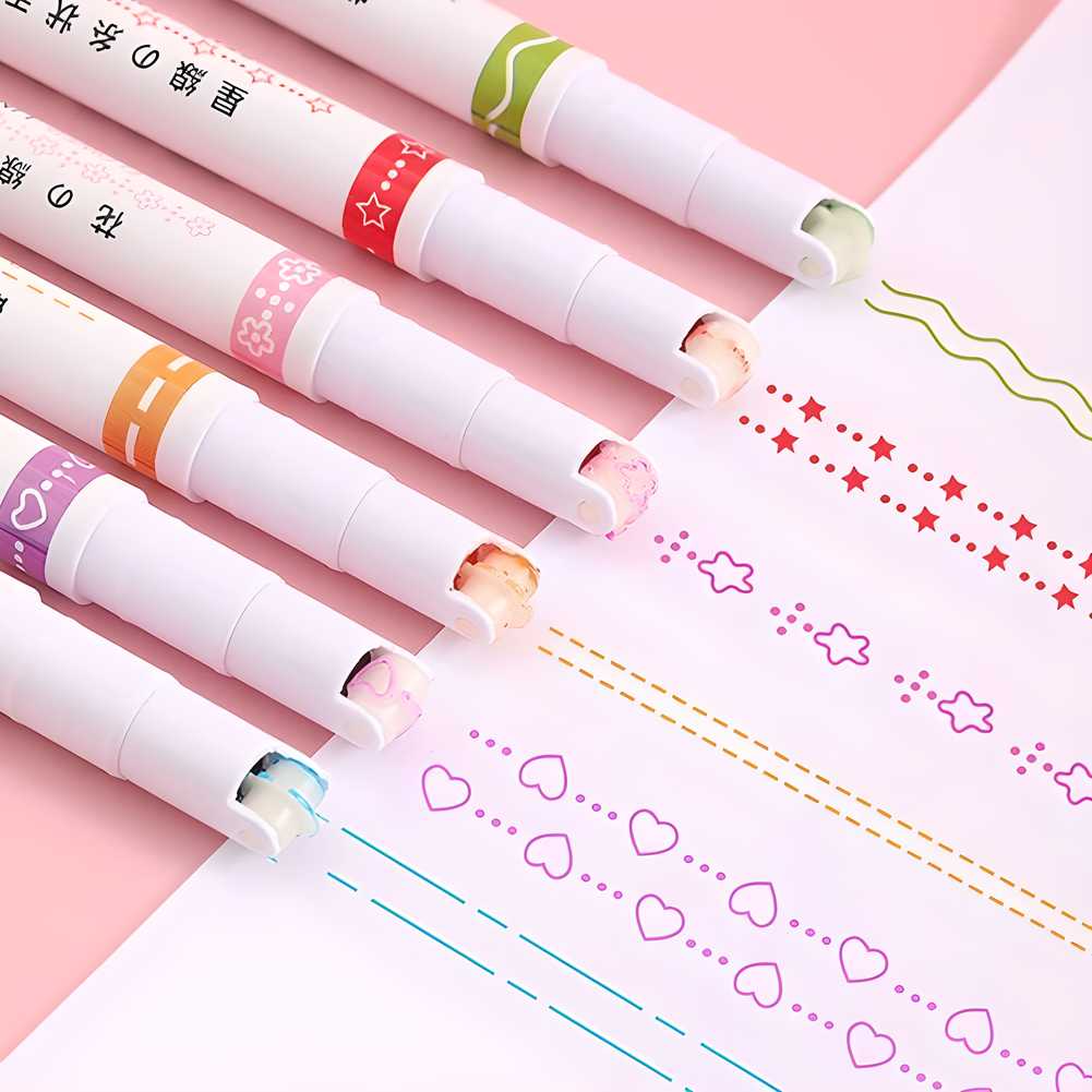 "Curve Line Highlighter Pens Set – 6 Colorful Roller Markers for Journaling & Art"
